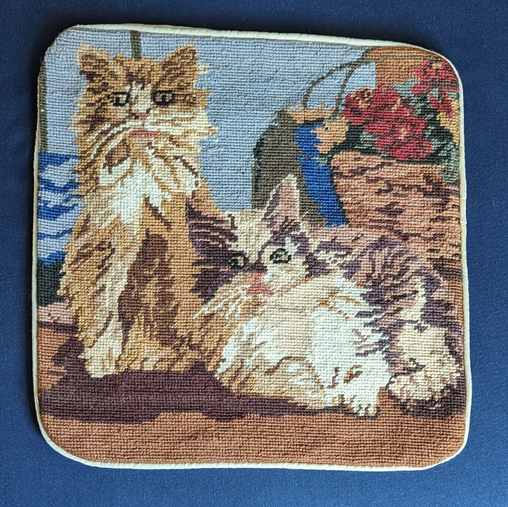 Handcrafted Two Cats Needlepoint Pillow Cover